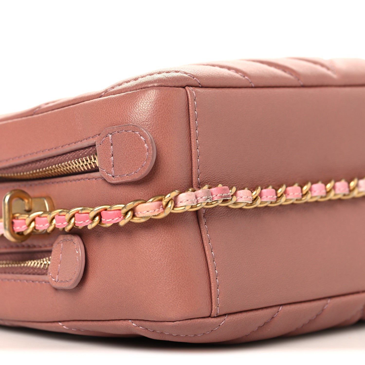 Lambskin Chevron Quilted Chain Around Camera Case Pink