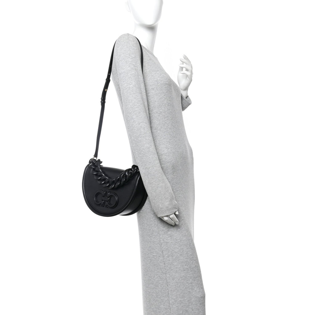 Calfskin Aura Shoulder Bag Black