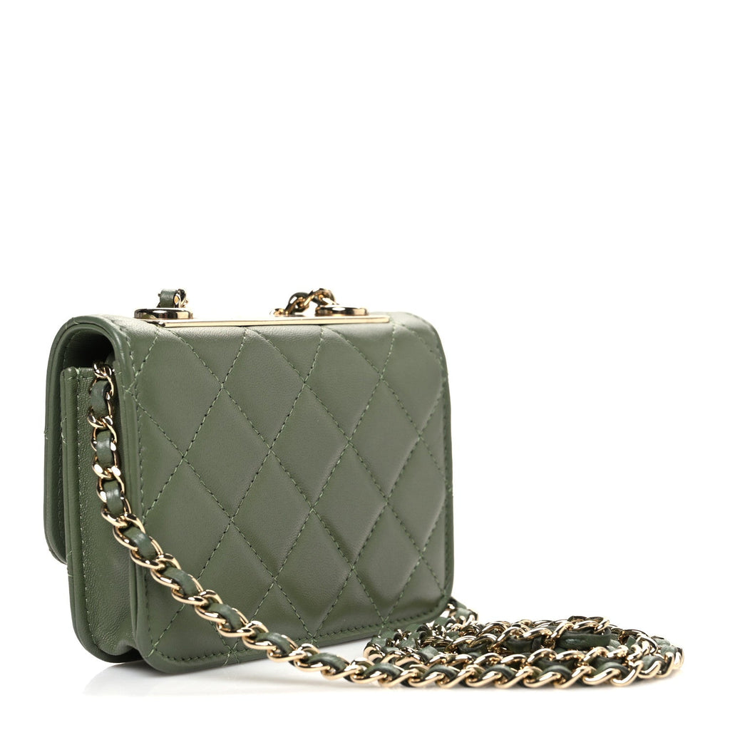 Lambskin Quilted Trendy CC  Holder On Chain Green