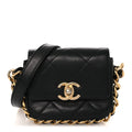 Calfskin Quilted Mini Framing Chain Bag Black