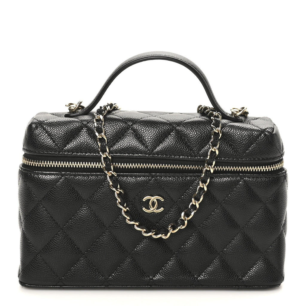 Caviar Quilted Top Handle Slim Vanity With Chain Black