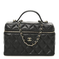 Caviar Quilted Top Handle Slim Vanity With Chain Black
