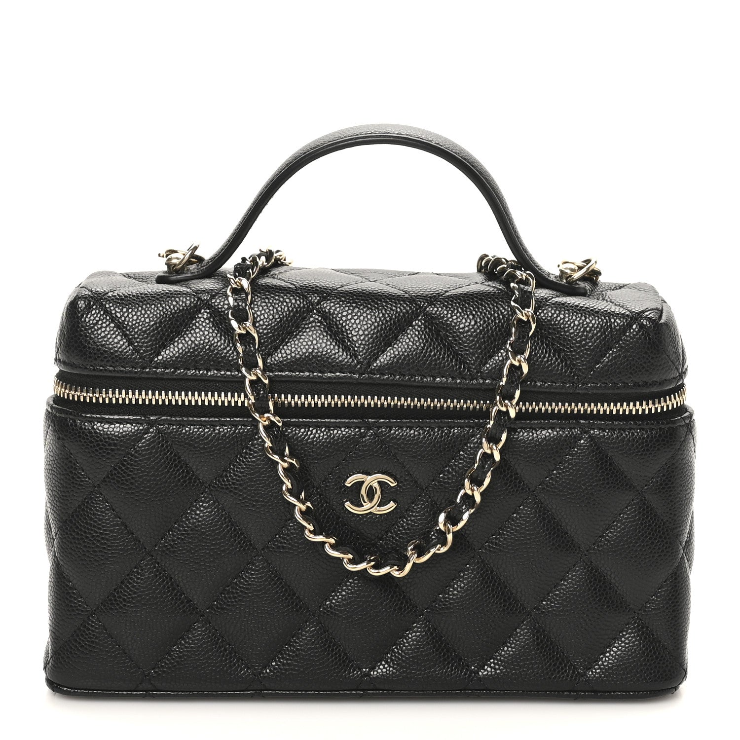 Caviar Quilted Top Handle Slim Vanity With Chain Black