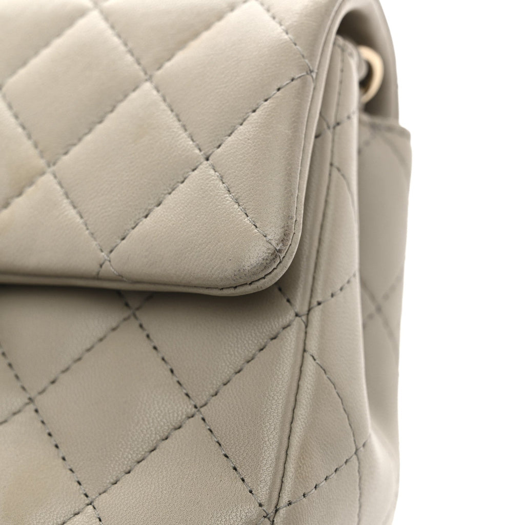 Lambskin Quilted Mini Rectangular Flap Grey