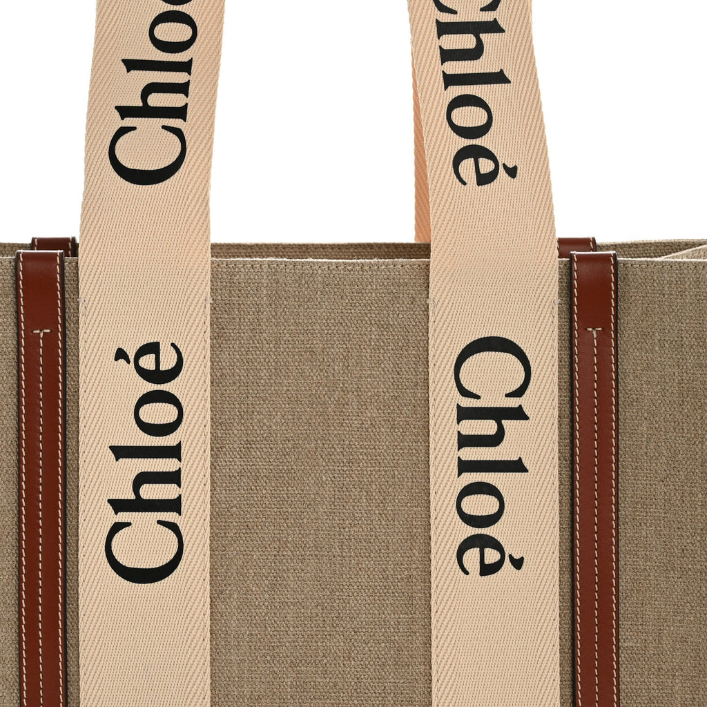 Linen Calfskin Medium Woody Ribbon Tote White Brown