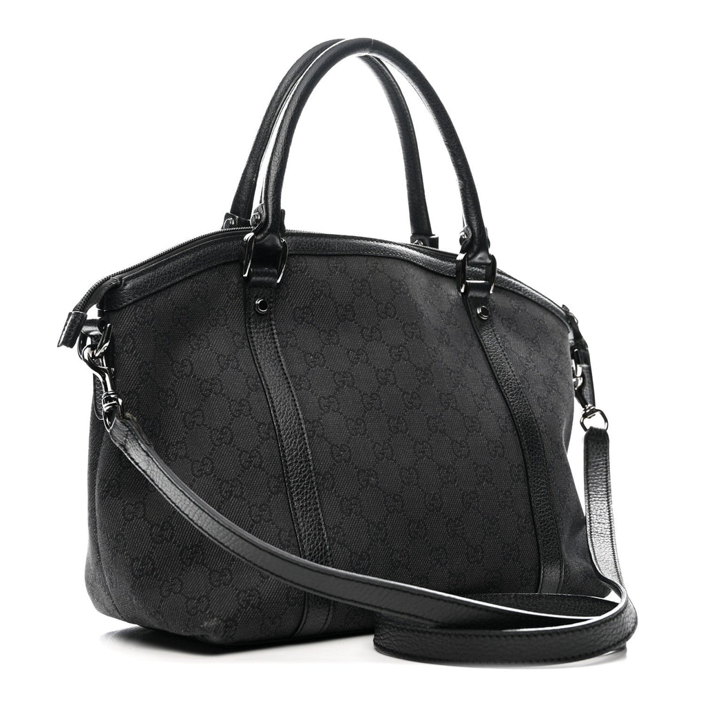 Nylon Monogram Medium GG Charm Dome Satchel Black