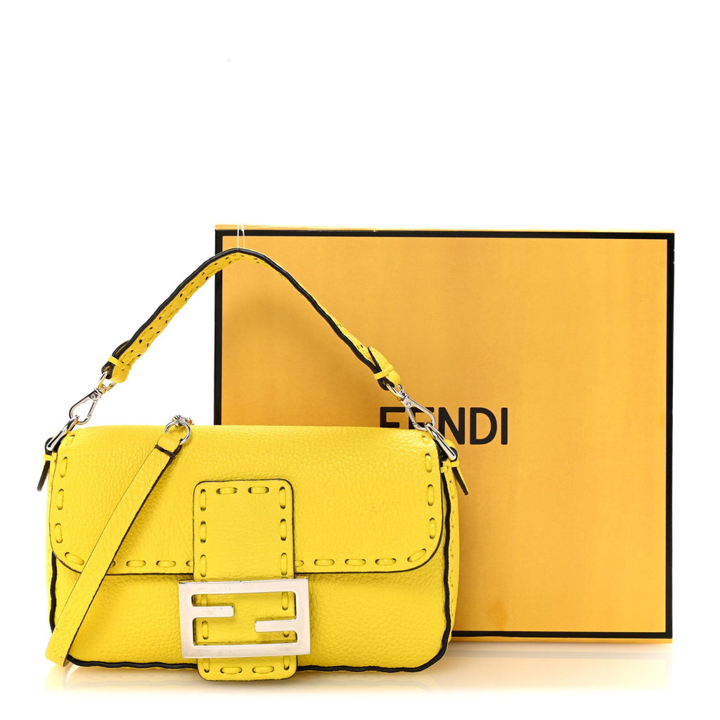 Cuoio Roma Sellerissima Nappa Sintetica Tape Stitch Mini Baguette Acid Yellow