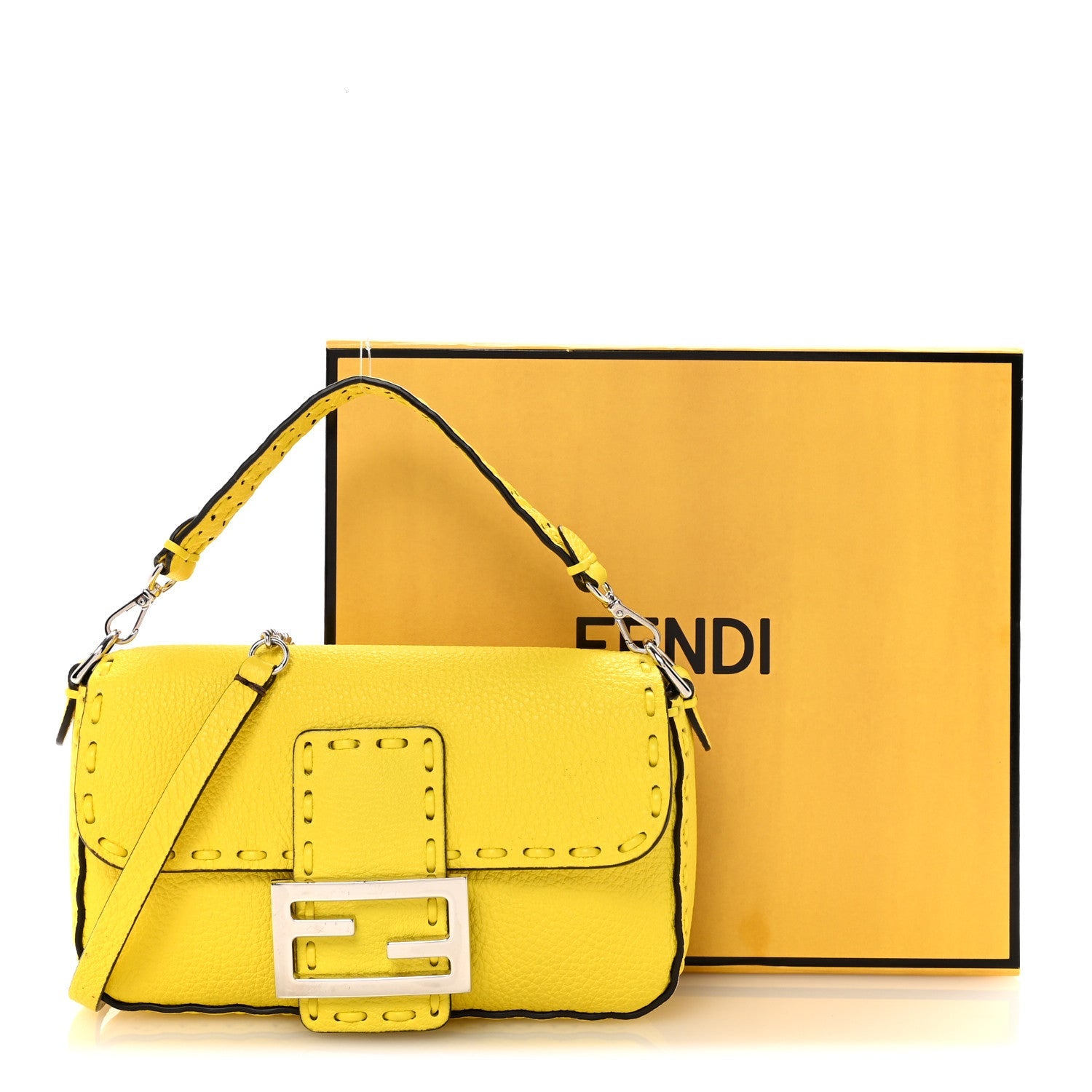 Cuoio Roma Sellerissima Nappa Sintetica Tape Stitch Mini Baguette Acid Yellow