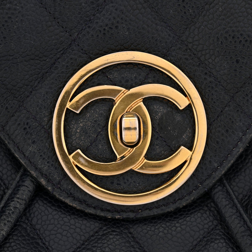Caviar Quilted CC Drawstring Backpack Navy