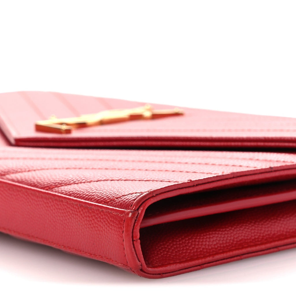 Grain De Poudre Matelasse Chevron Monogram Chain Wallet Red