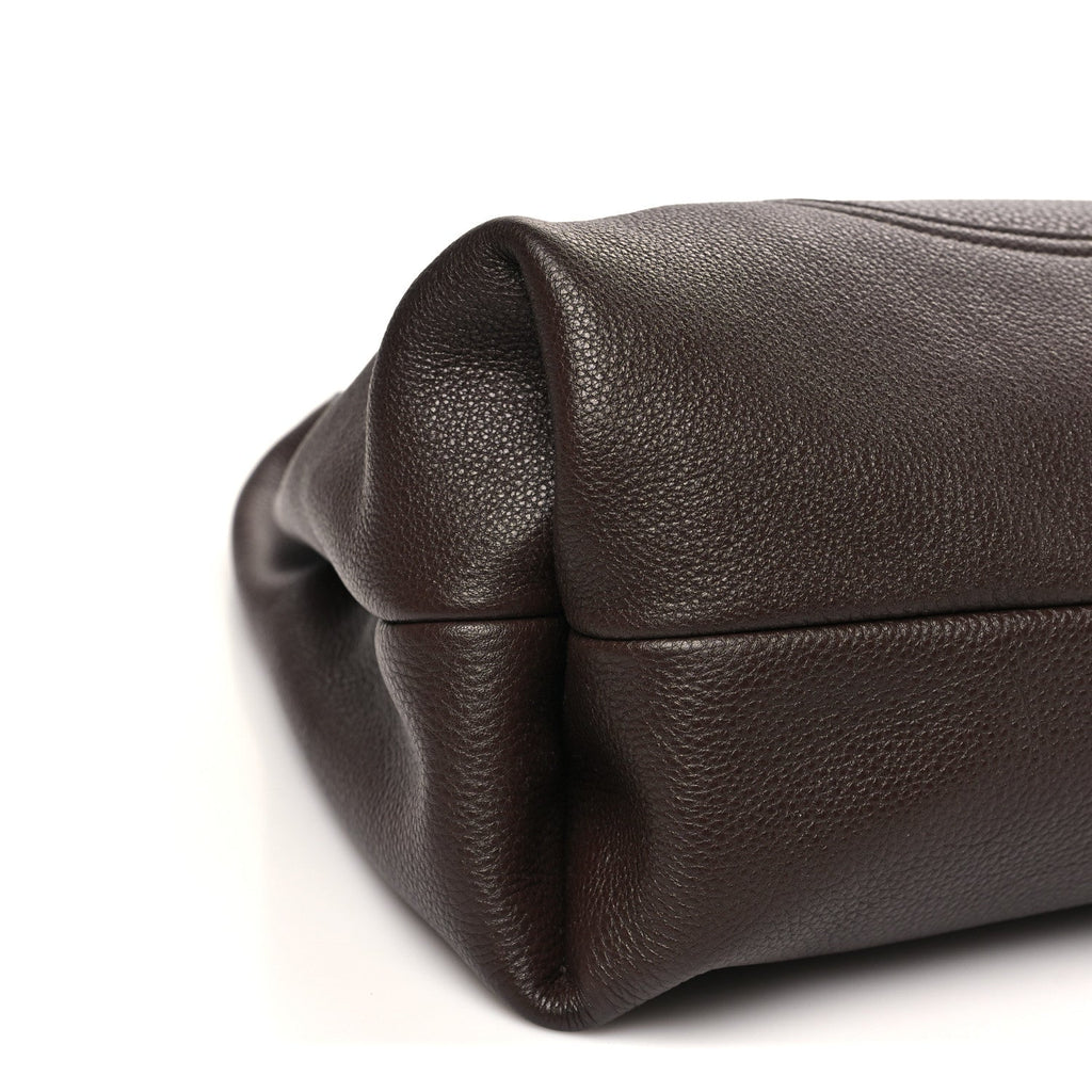 Grained Calfskin Softbit Maxi Shoulder Bag Dark Brown