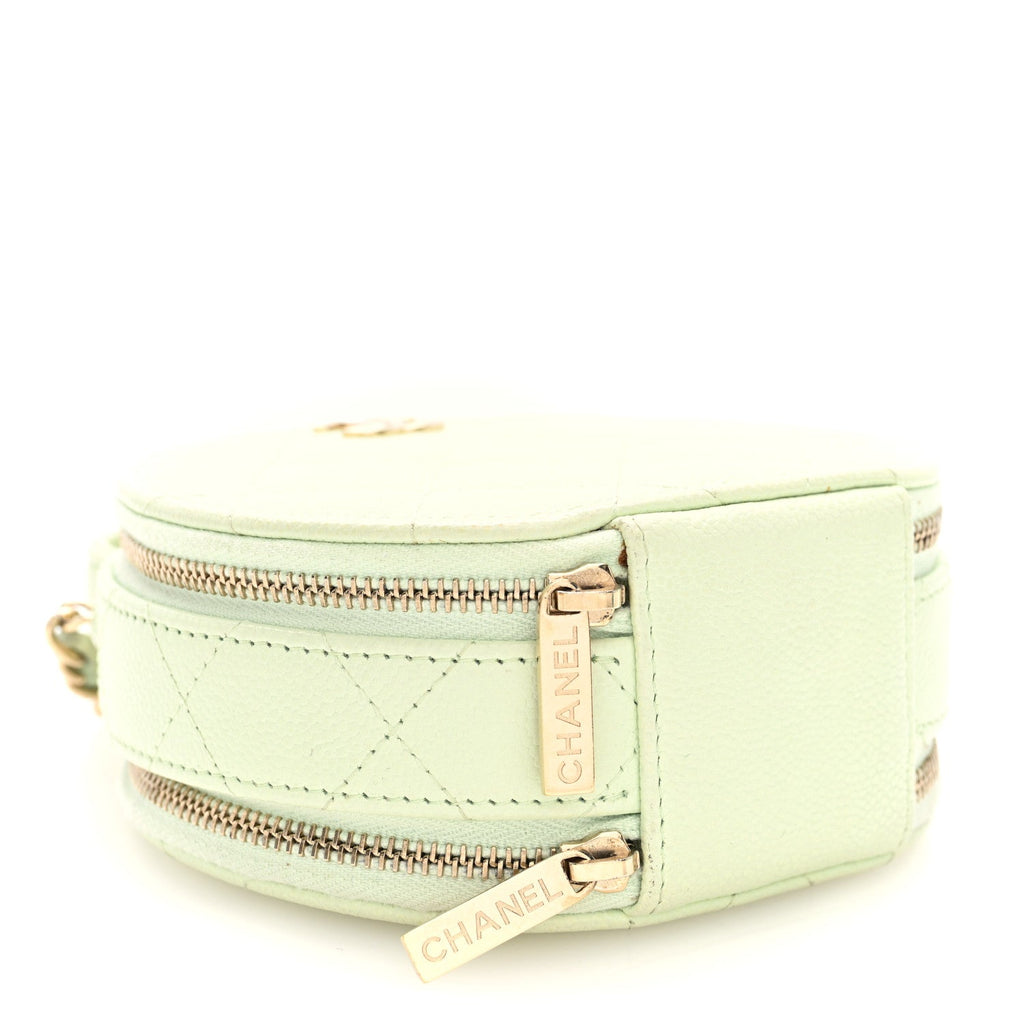 Caviar Quilted Round Handle With Care Vanity With Chain Light Green