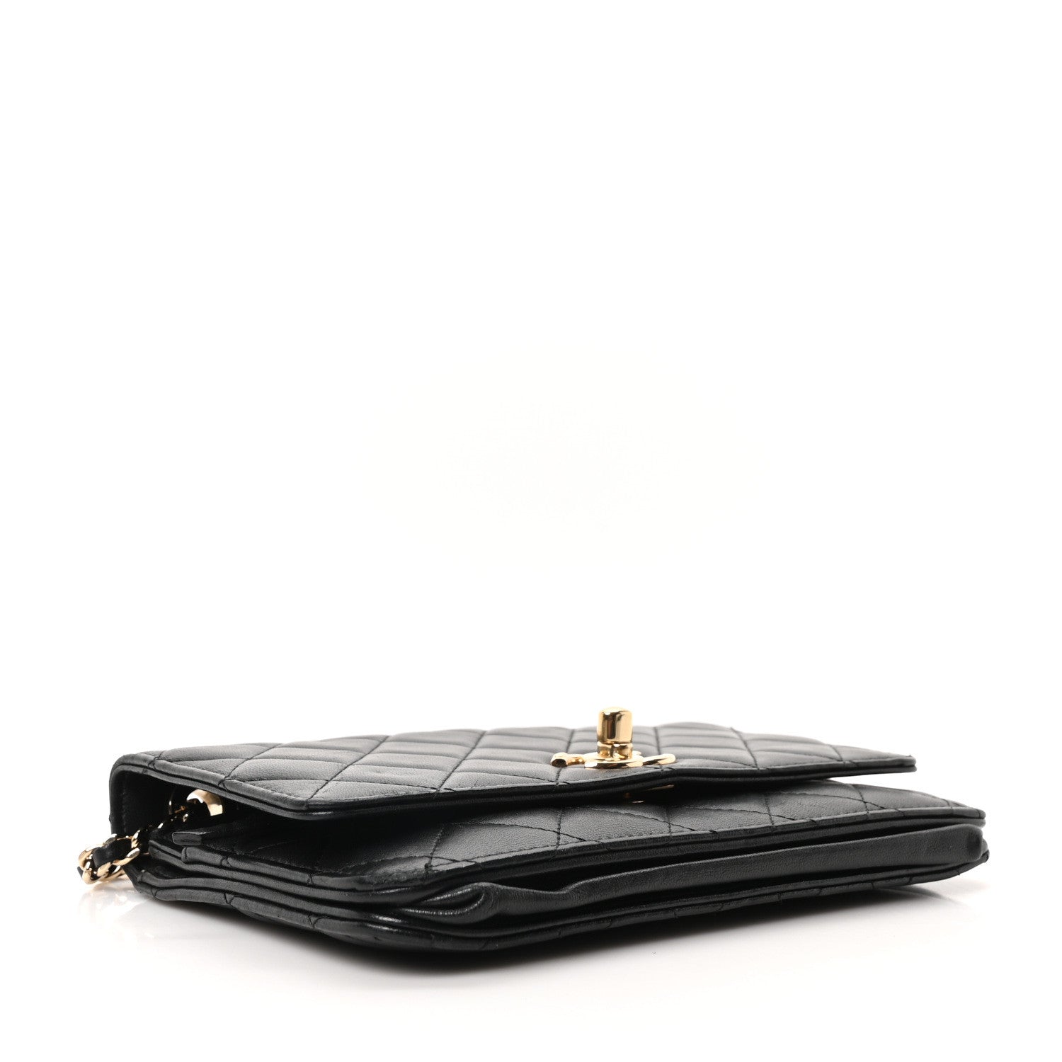 Lambskin Quilted Trendy CC Wallet On Chain WOC Black
