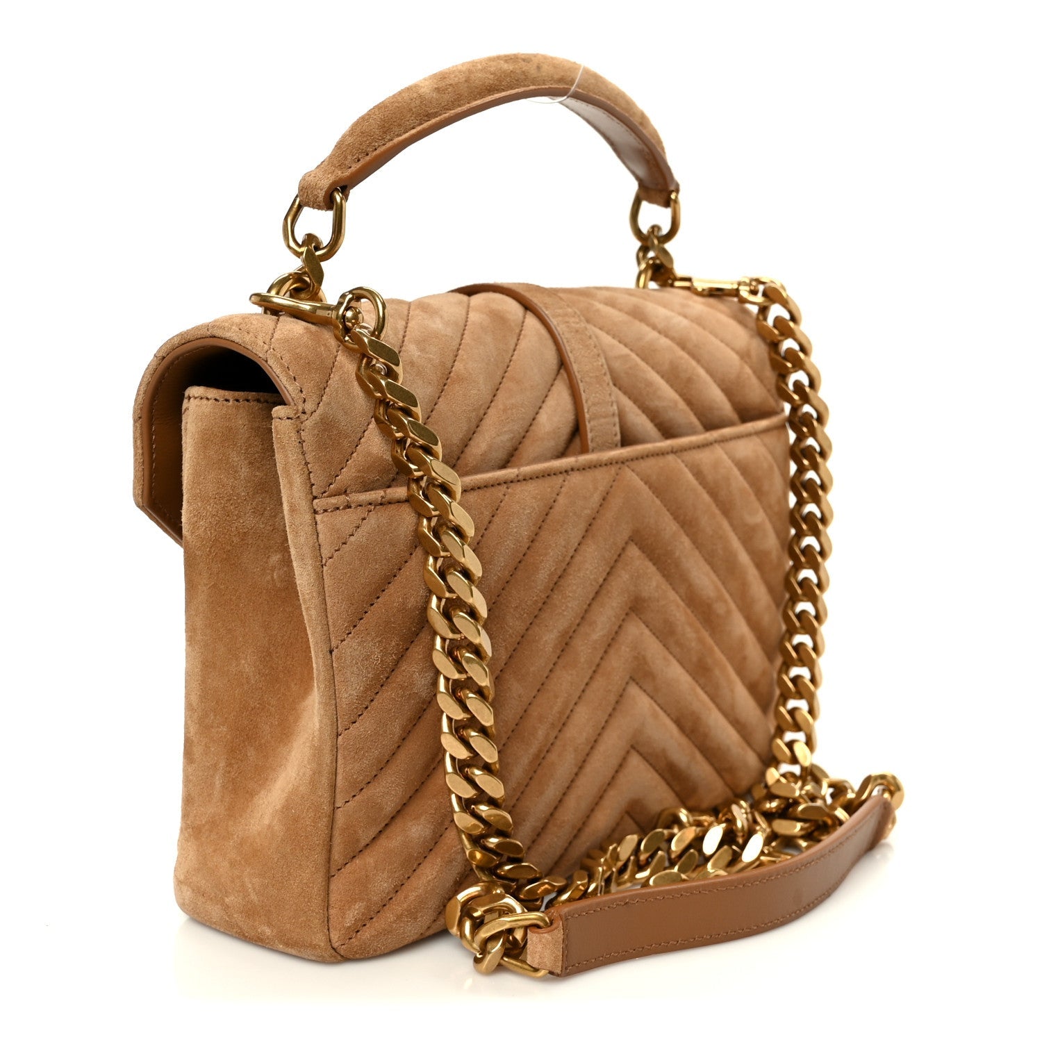Suede Matelasse Chevron Monogram Medium College Bag Cinnamon