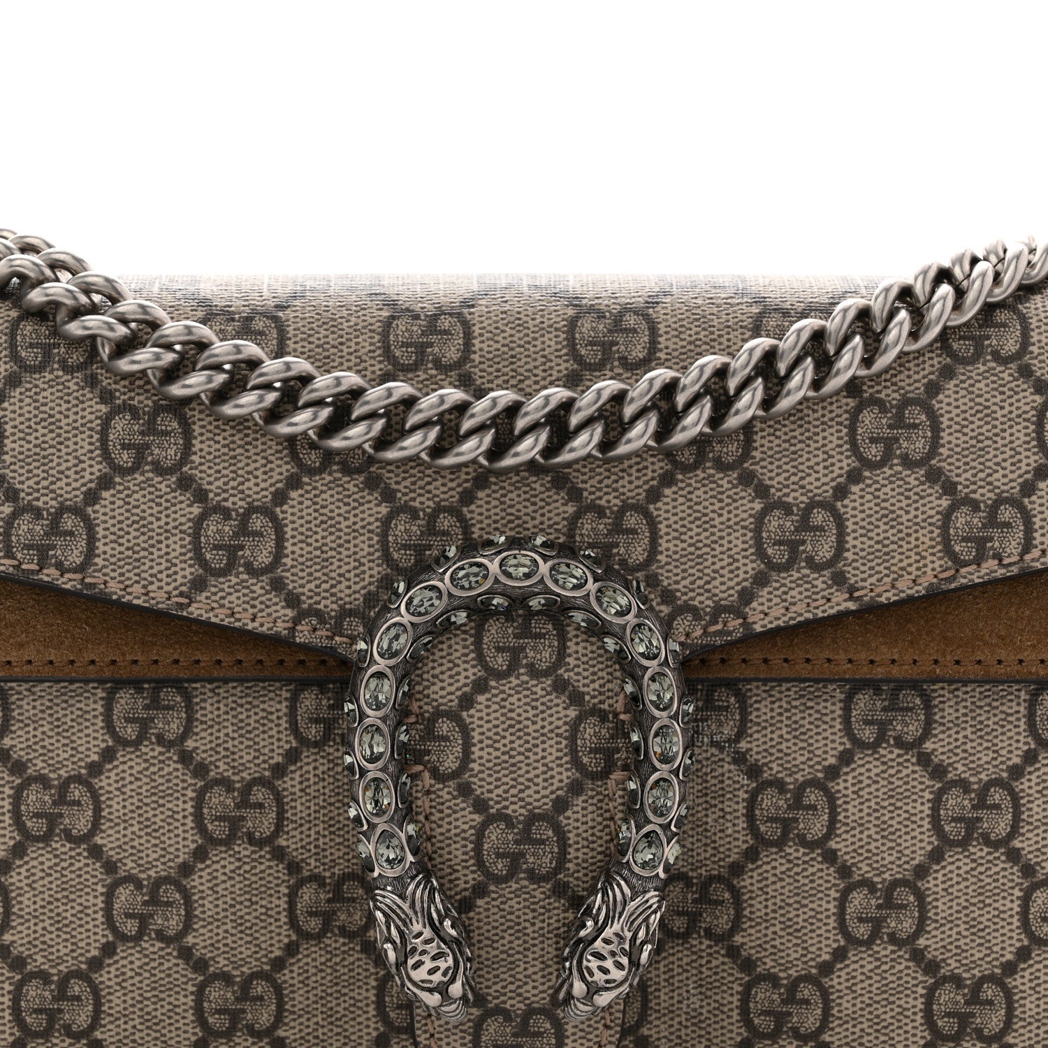 GG Supreme Monogram Suede Crystal Small Dionysus Shoulder Bag Beige Ebony Taupe