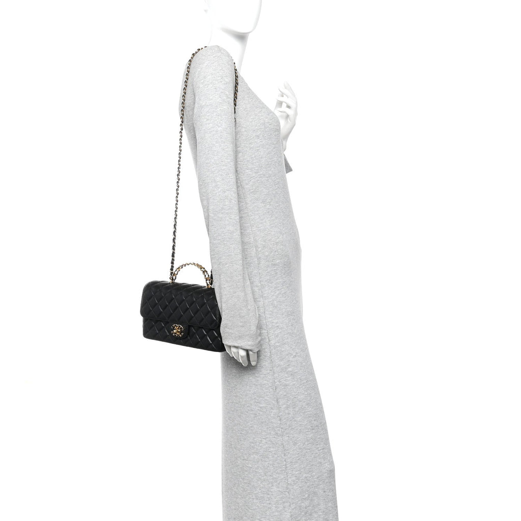 Lambskin Quilted Small Strass On Top Flap Bag Black
