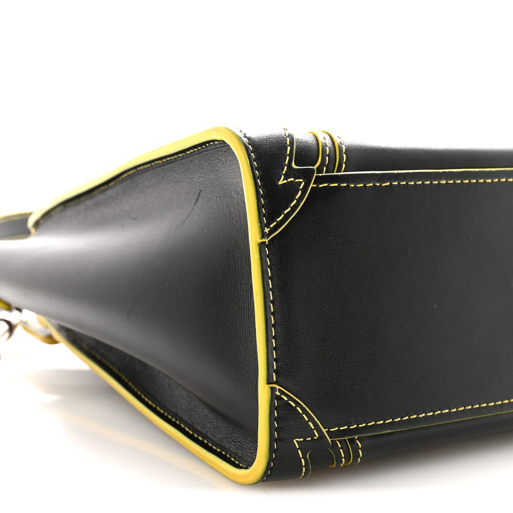 Satin Calfskin Nano Debossed Luggage Black Yellow