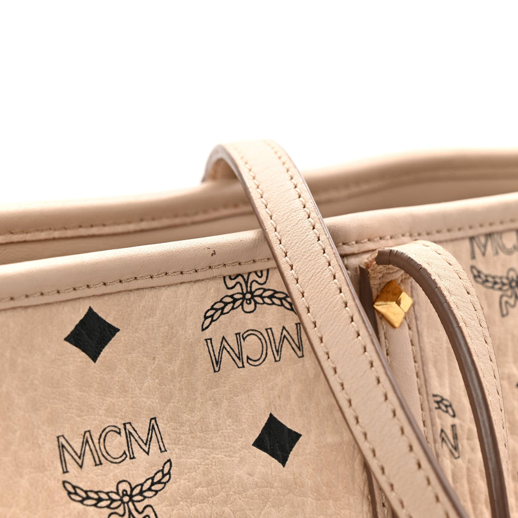 Visetos Medium Studded Rabbit Top Zip Shopper Tote Beige