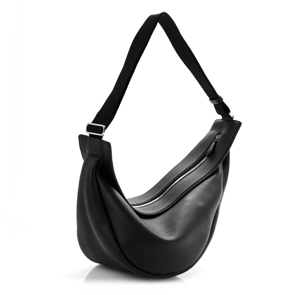 Grained Calfskin Large Slouchy Banana Bag Black