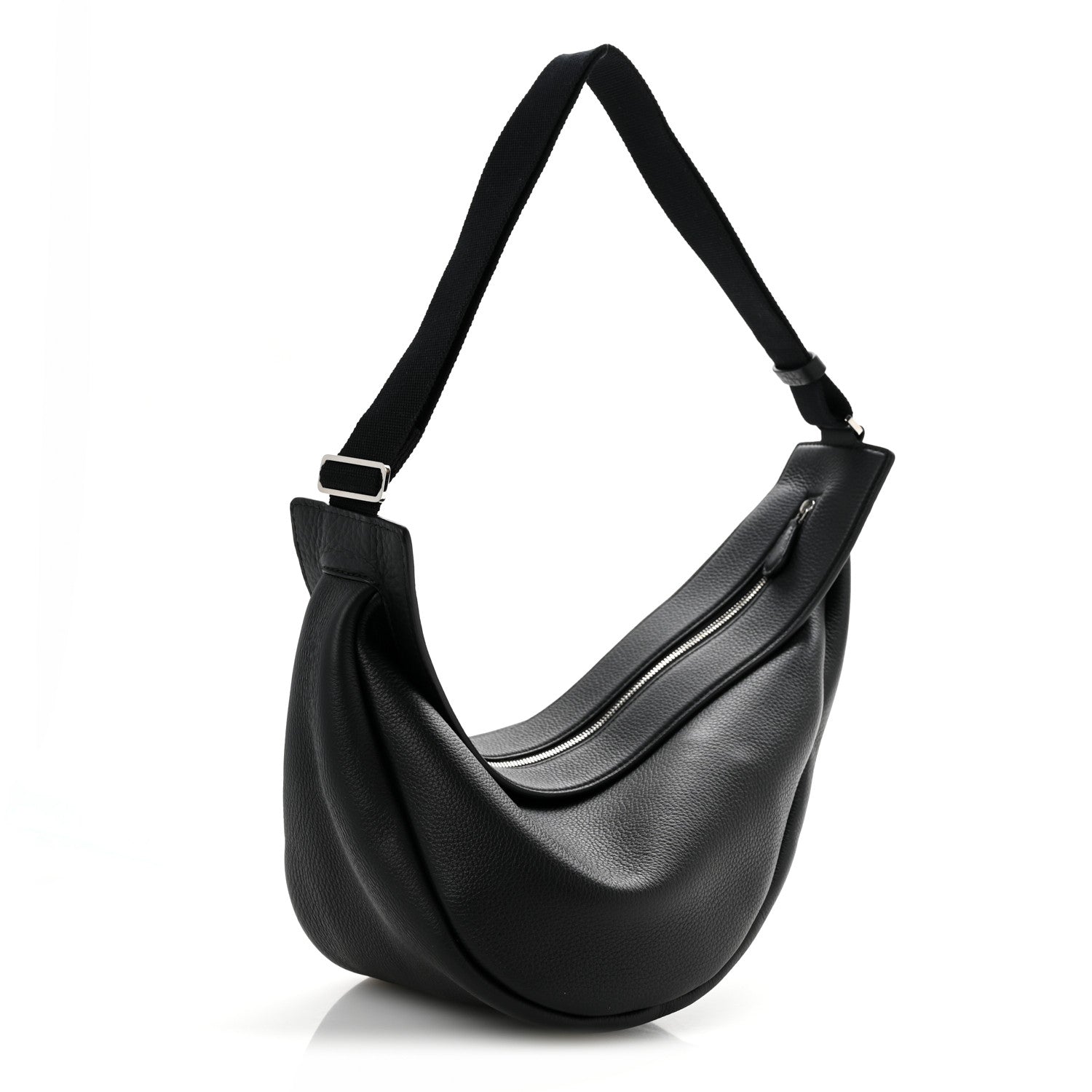 Grained Calfskin Large Slouchy Banana Bag Black