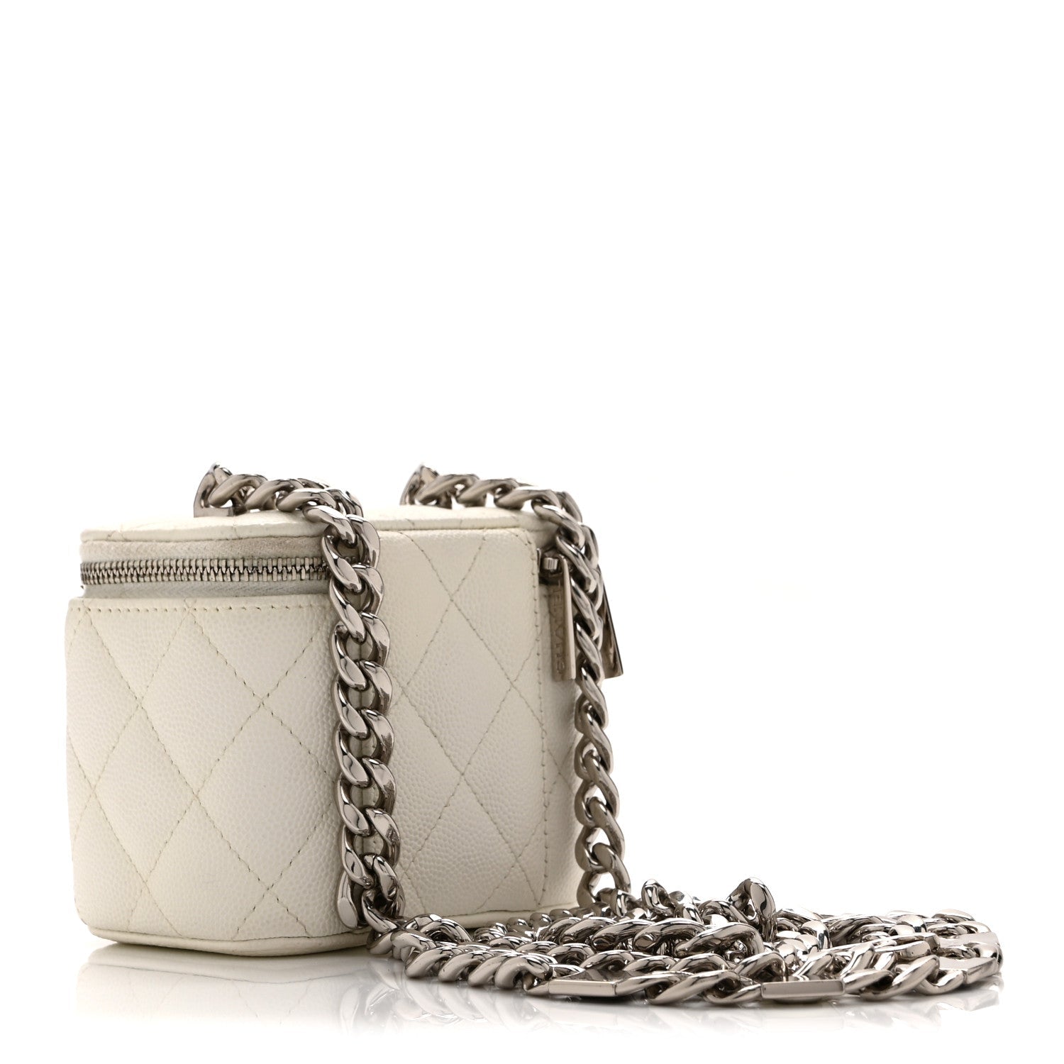 Caviar Quilted Enamel Coco Mini Vanity Case With Chain White