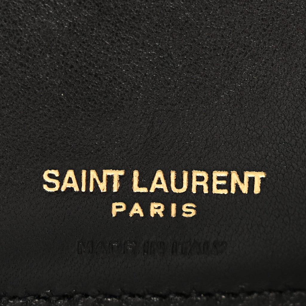 Lambskin Matelasse Chevron Monogram Compact Tri Fold Wallet Black