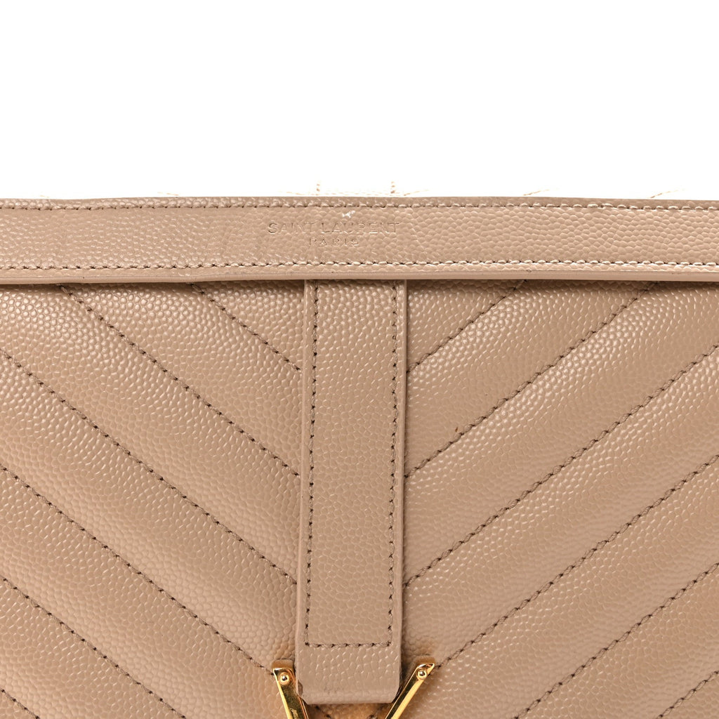Grain De Poudre Matelasse Chevron Large Monogram Satchel Dark Beige