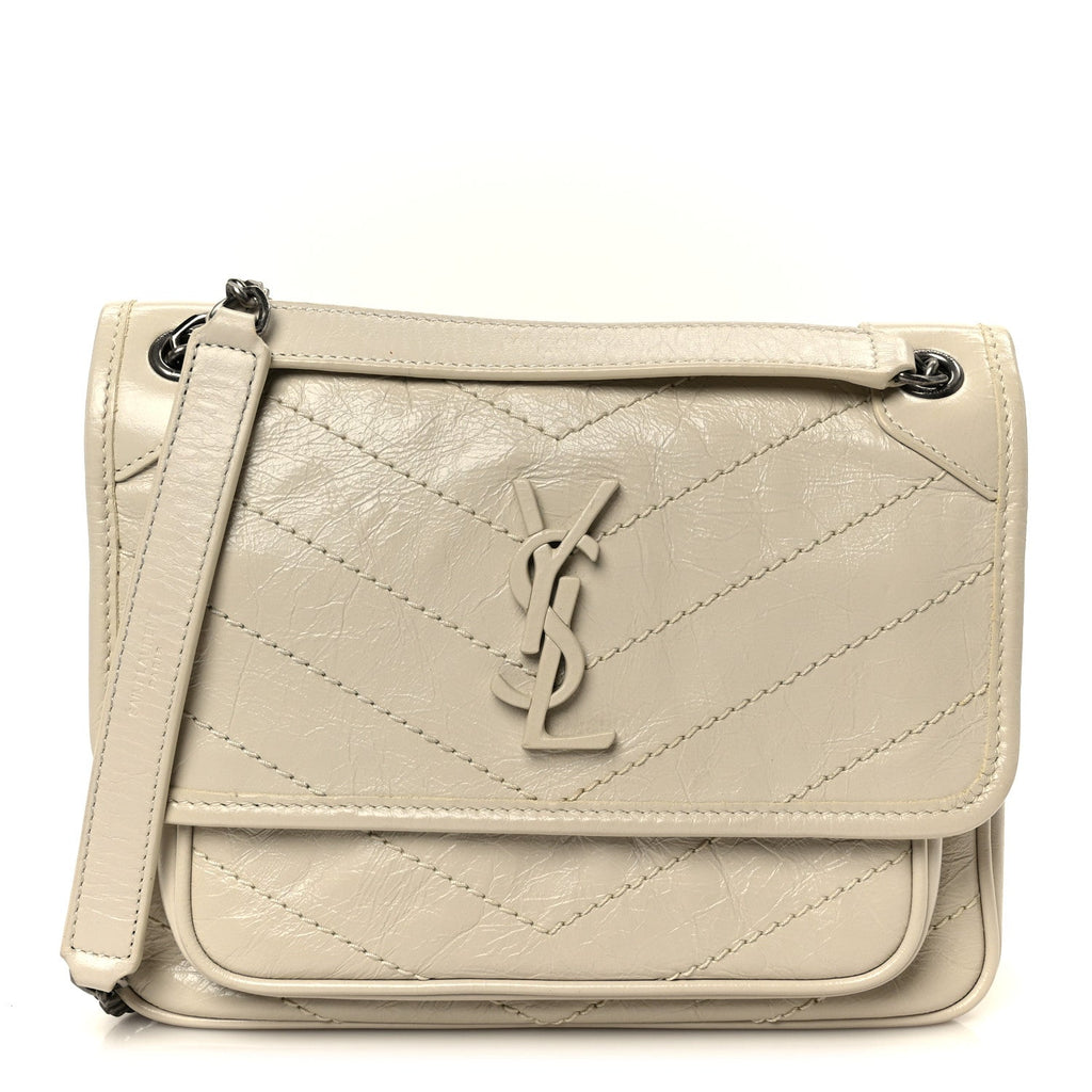 Crinkled Calfskin Matelasse Monogram Baby Niki Chain Satchel Crema Soft