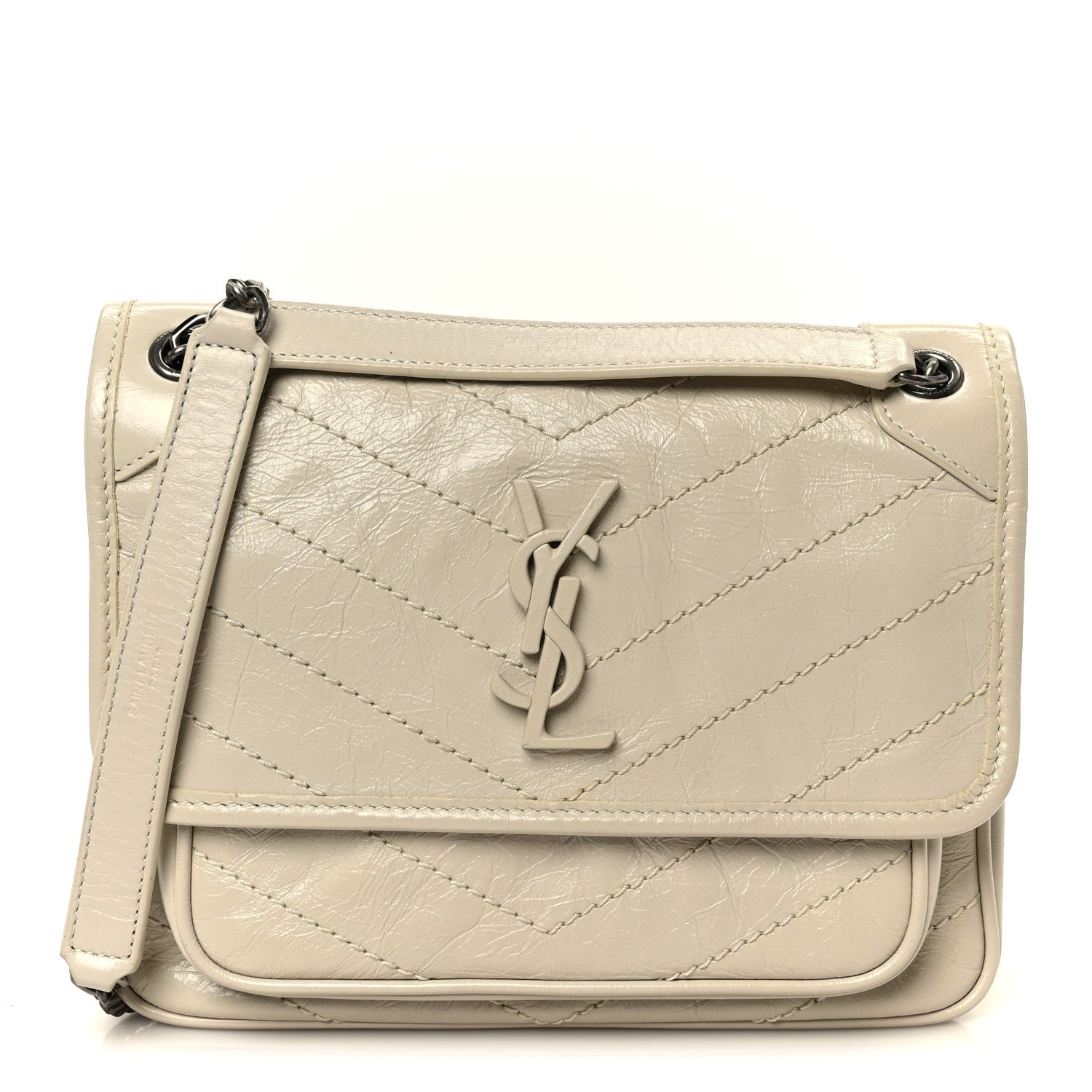 Crinkled Calfskin Matelasse Monogram Baby Niki Chain Satchel Crema Soft