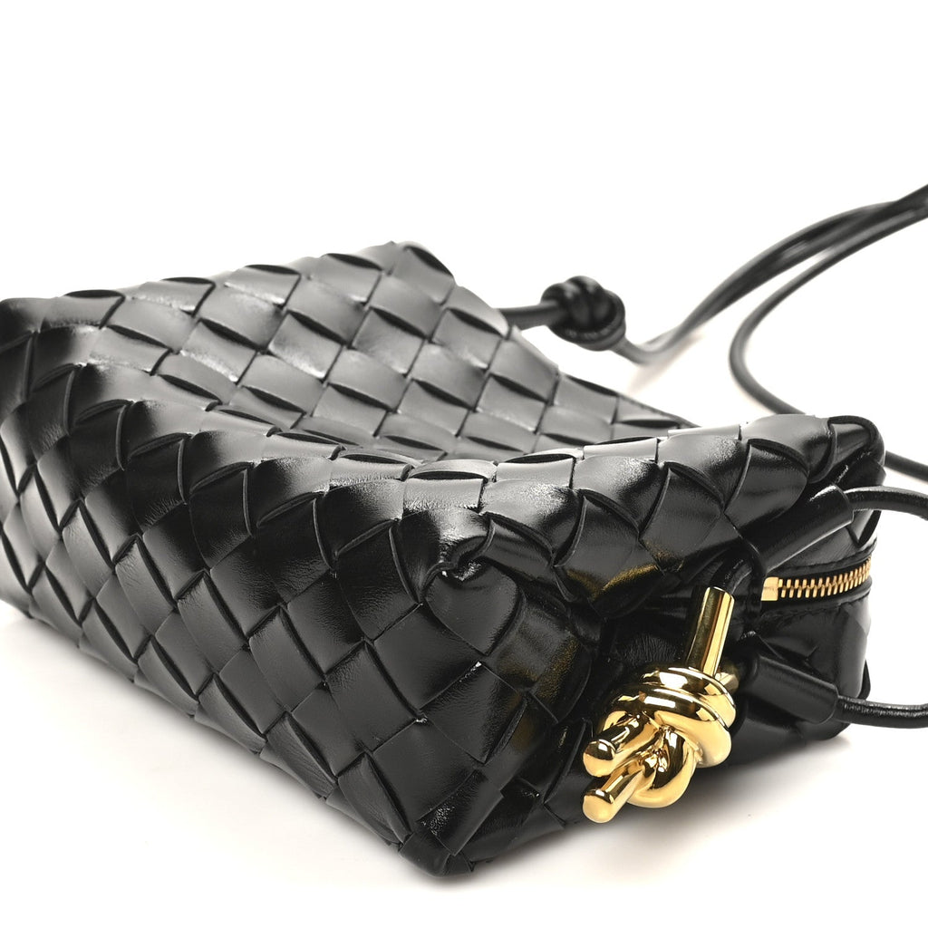 Polished Nappa Intrecciato Metallic Knot Mini Loop Camera Bag Black