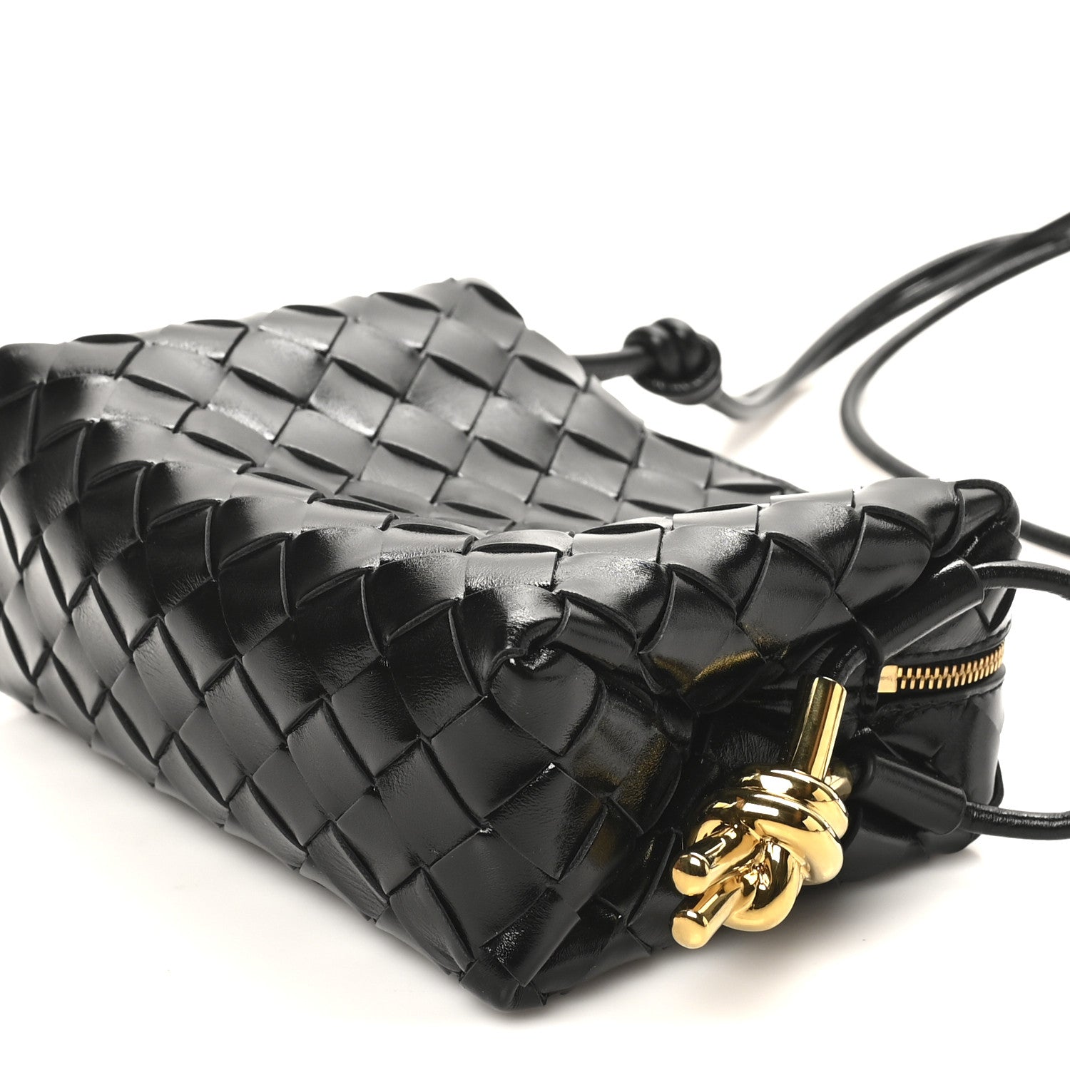 Polished Nappa Intrecciato Metallic Knot Mini Loop Camera Bag Black
