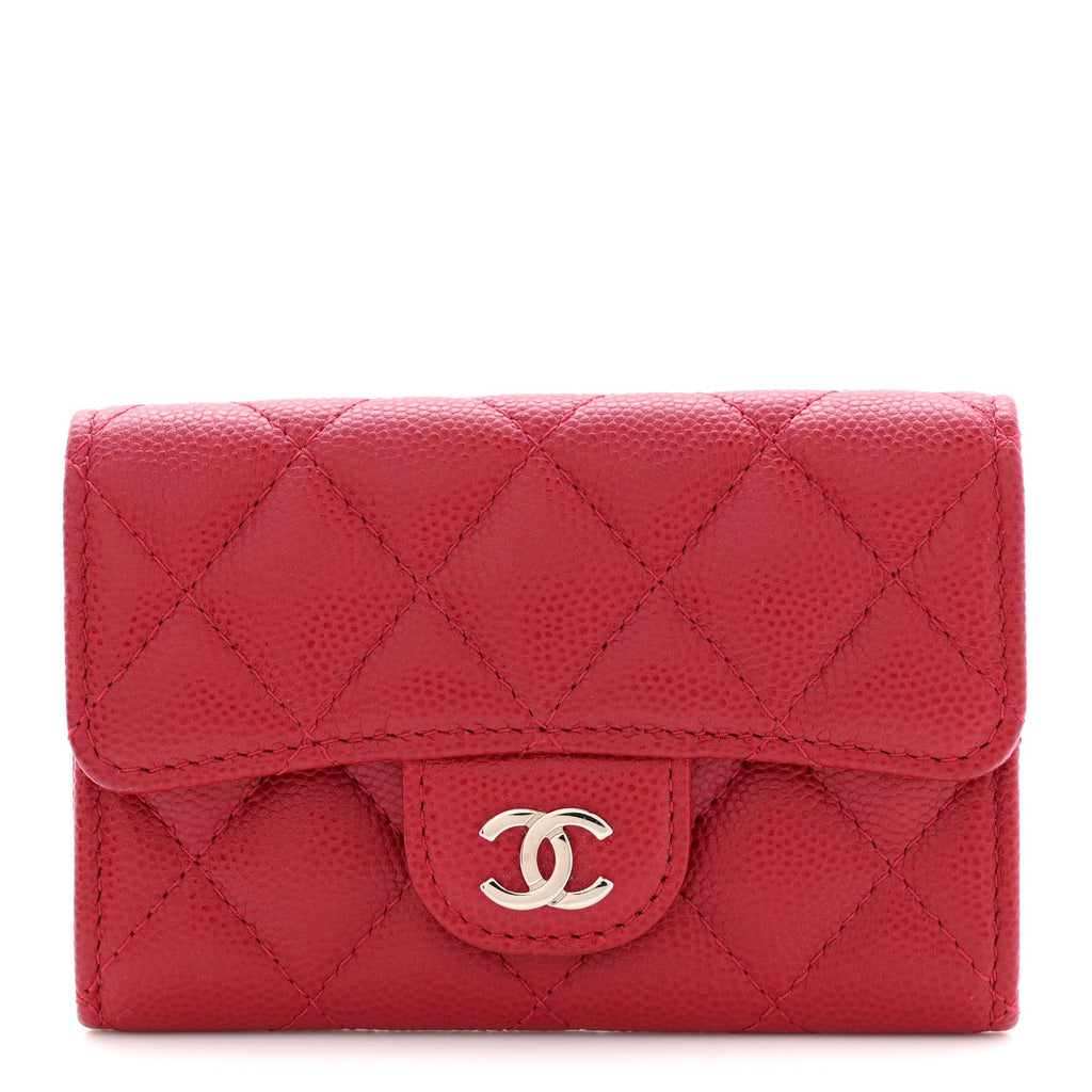 Caviar Quilted Flap  Holder Wallet Red