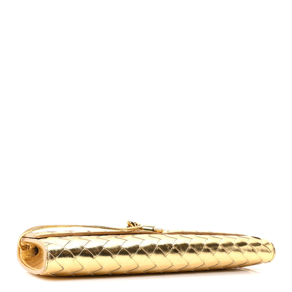 Metallic Lambskin Intrecciato Long Andiamo Top Handle Clutch Gold