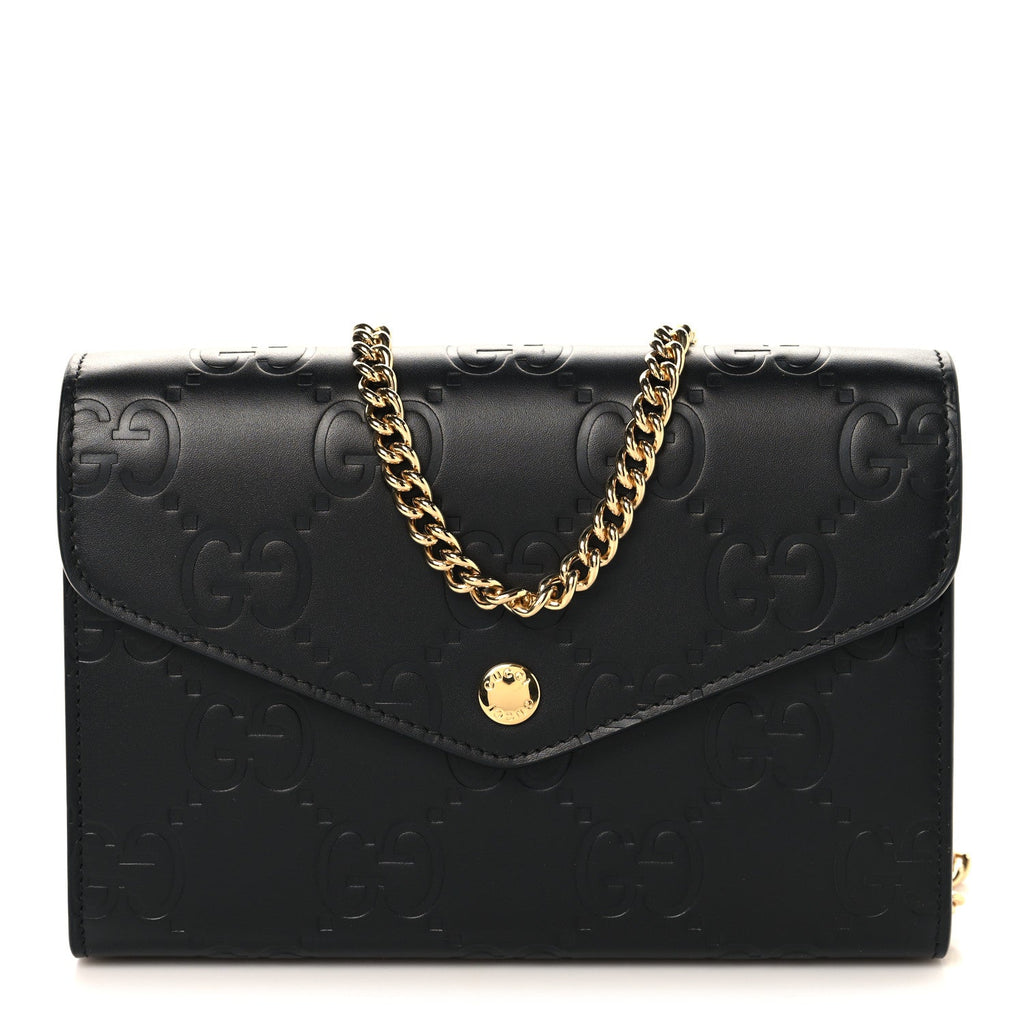Calfskin GG Debossed Chain Wallet Black