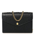 Calfskin GG Debossed Chain Wallet Black
