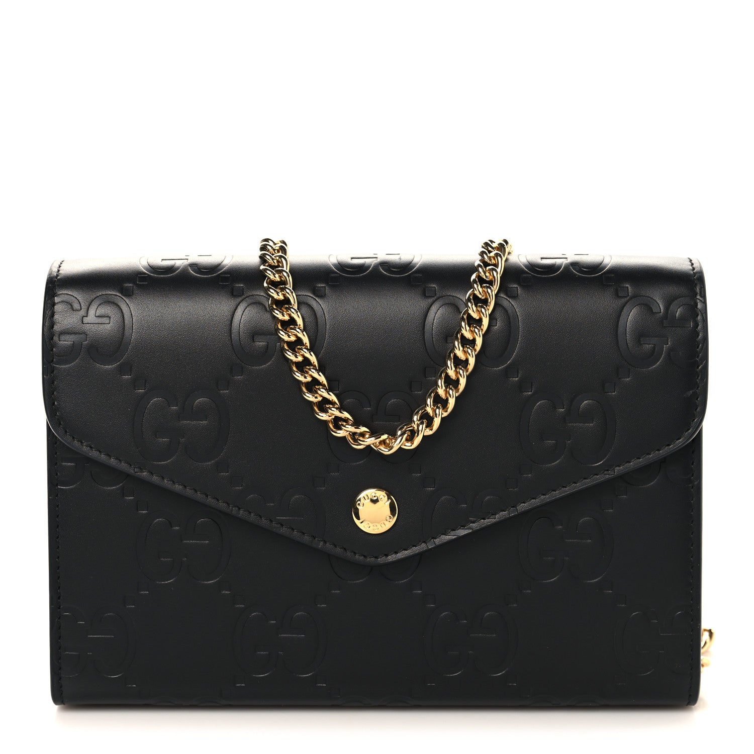 Calfskin GG Debossed Chain Wallet Black