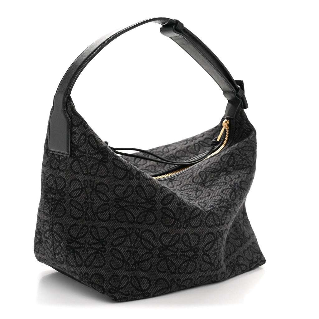 Jacquard Anagram Calfskin Medium Cubi Bag Anthracite Black