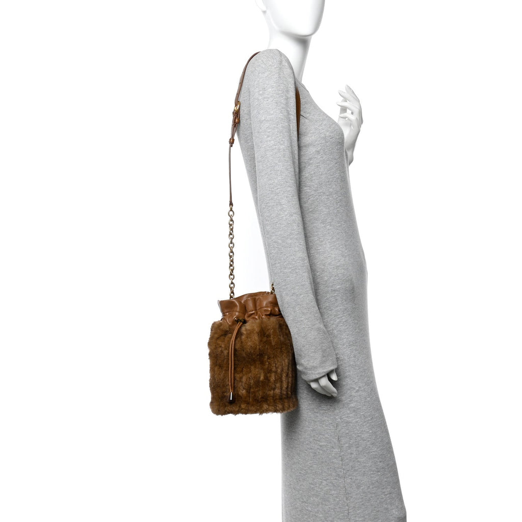 Faux Fur Lambskin Bucket Bag Brown Chocolate