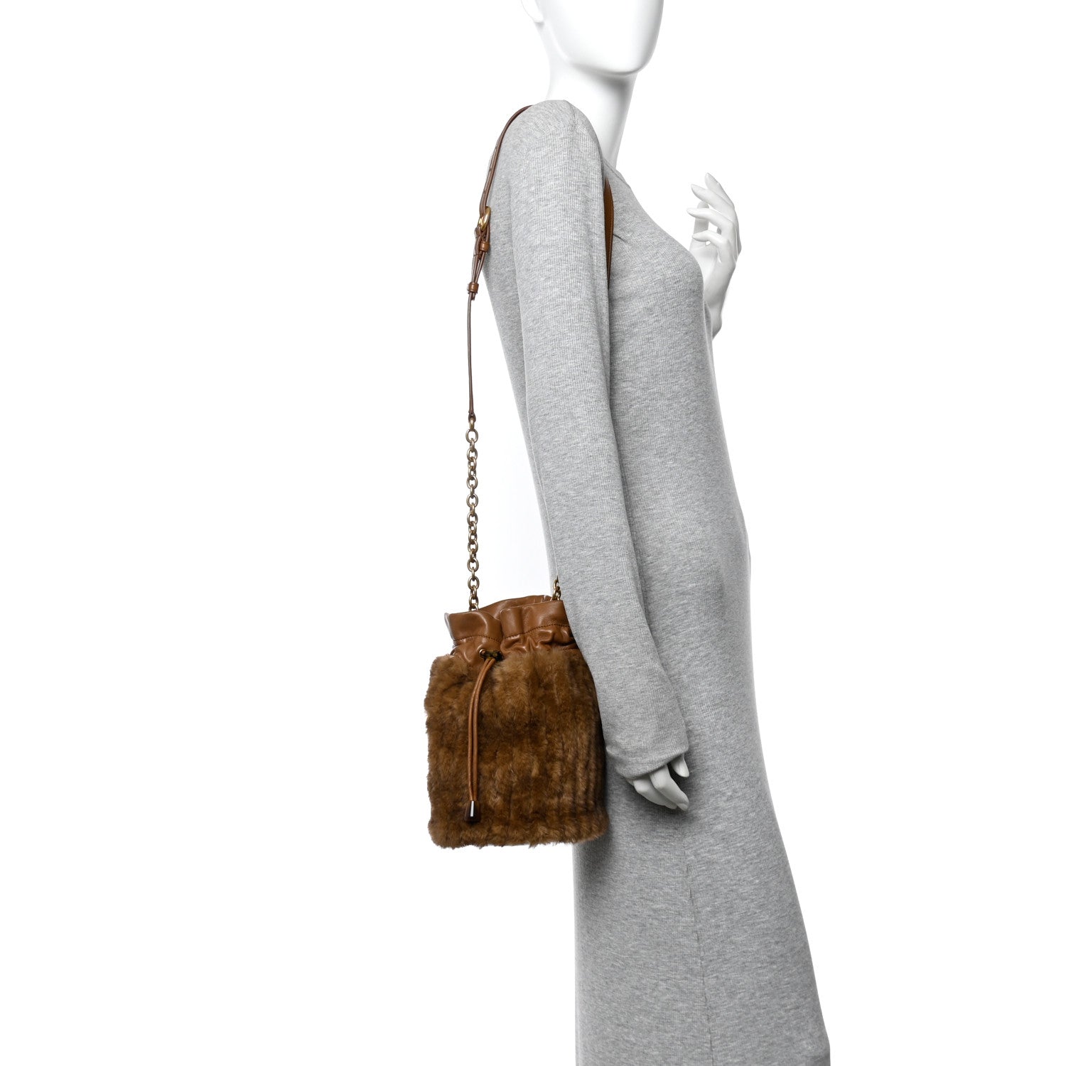 Faux Fur Lambskin Bucket Bag Brown Chocolate