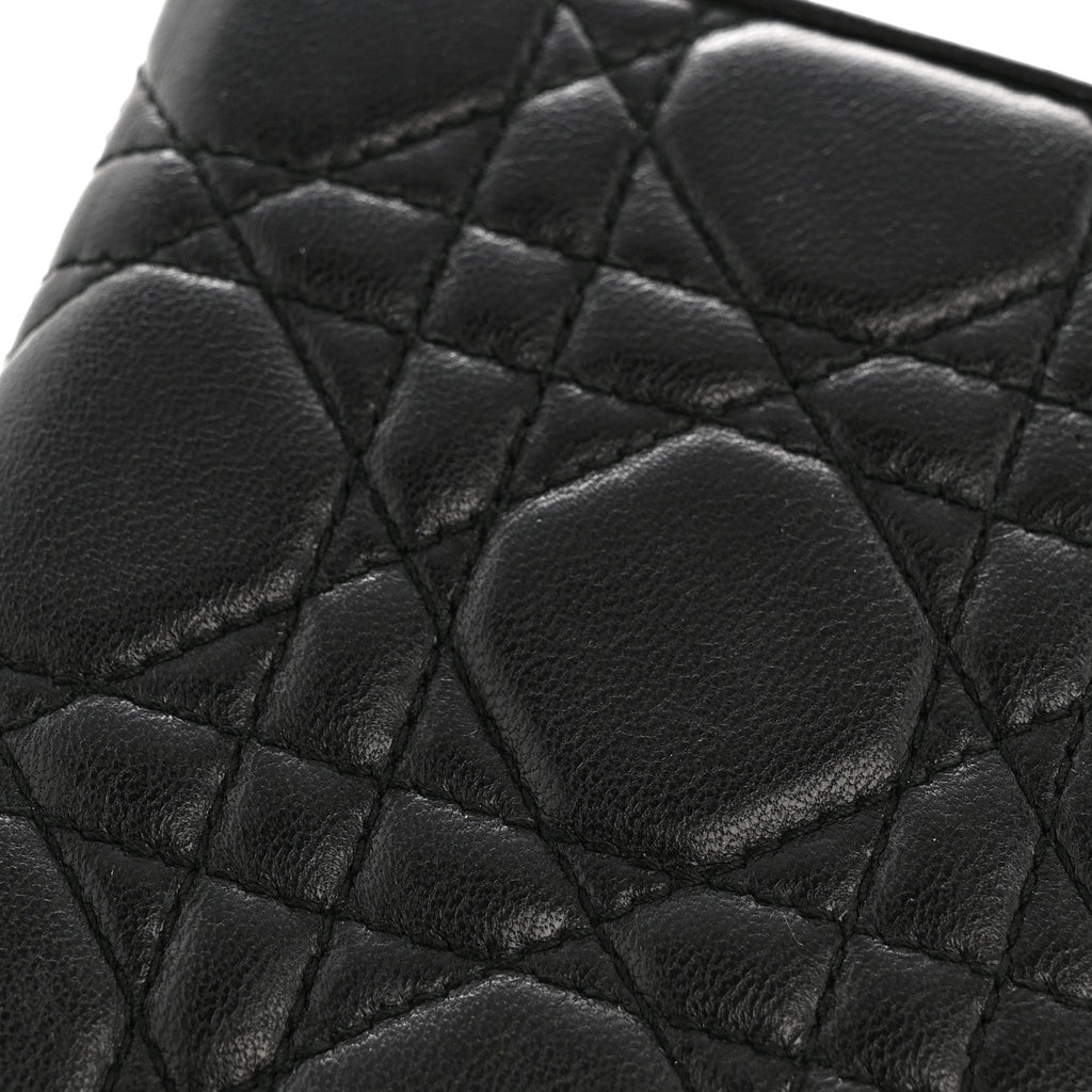 Lambskin Cannage Bi-Color Lady Dior Flap  Holder Black Pink