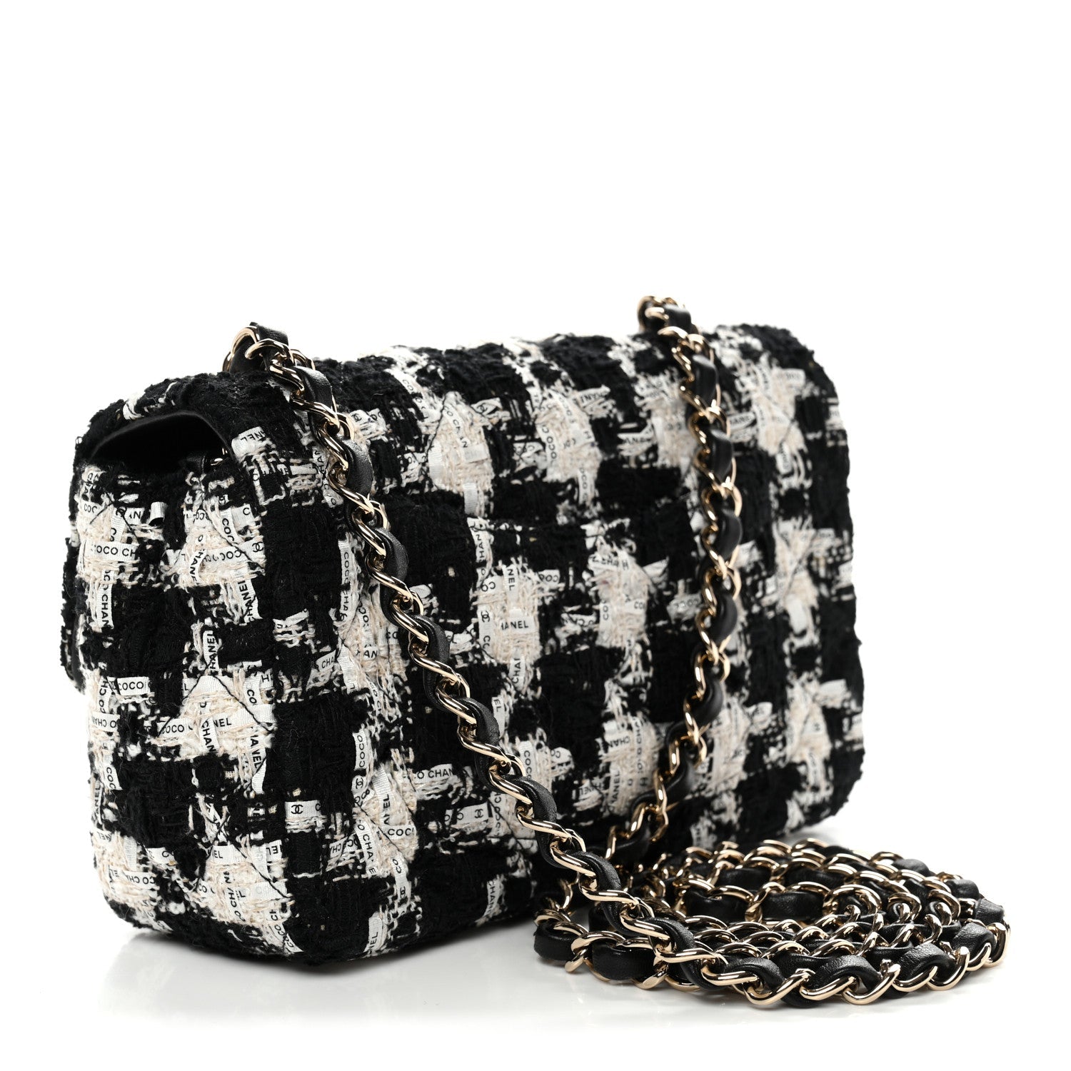 Tweed Quilted Mini Rectangular Flap Black Ecru White