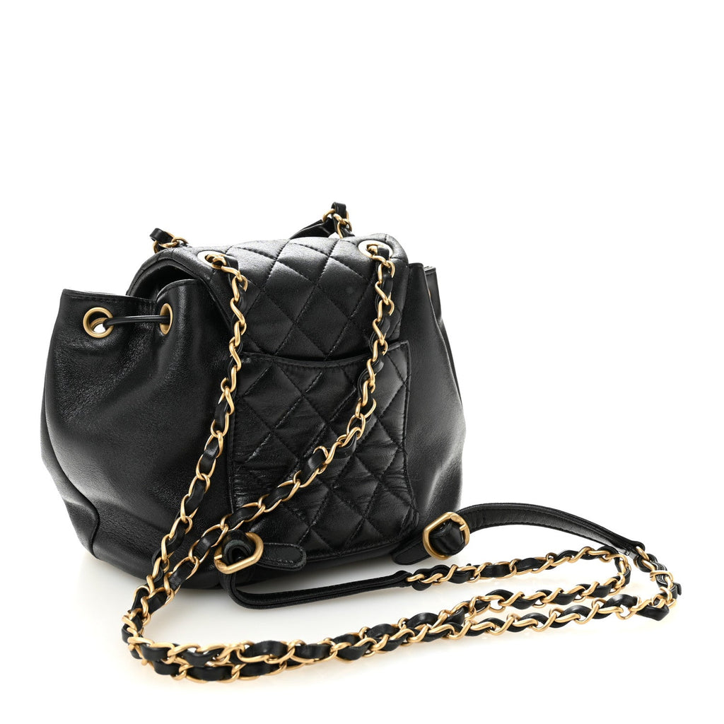 Lambskin Quilted Daily Friend Drawstring Backpack Black