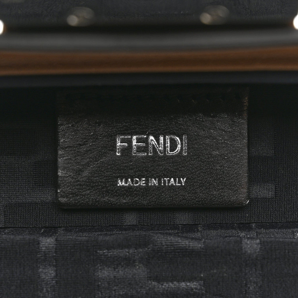 Shiny Glazed Fabric Vachetta FF 1974 Mini Baguette Trunk Mogano Panna Cuoio