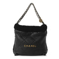 Aged Lambskin Shearling Quilted Small Chanel 22 Black
