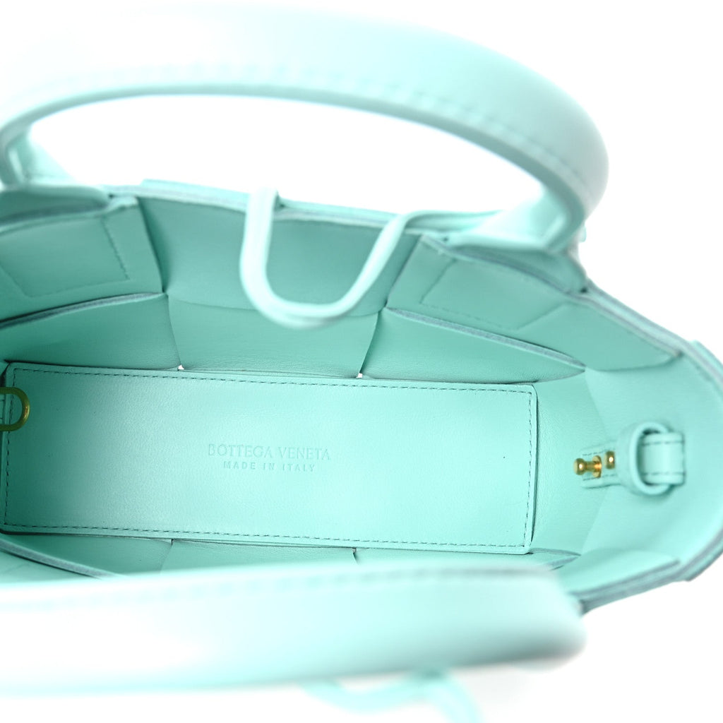 Grained Calfskin Maxi Intrecciato Small Arco Tote Pale Blue