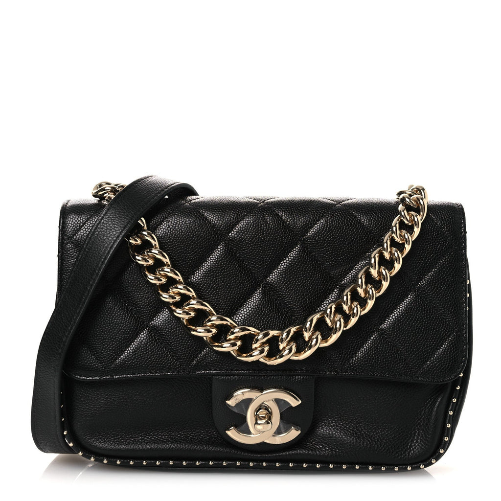 Caviar Quilted Small Studded Flap Black