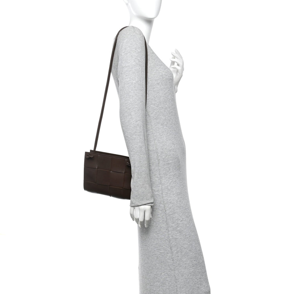 Lambskin Maxi Intrecciato Mini Cassette Crossbody Pouch Brown