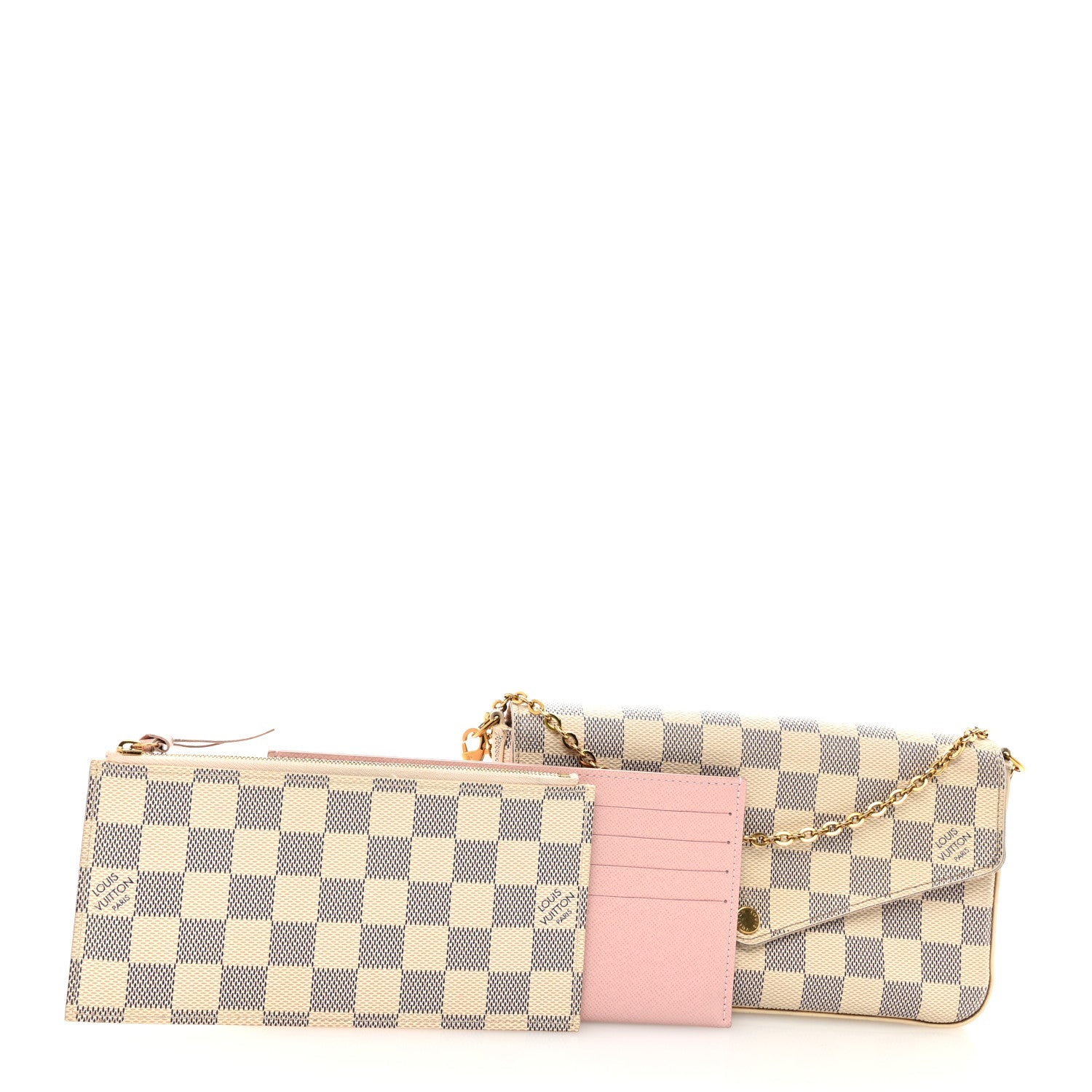 Damier Azur Pochette Felicie Chain Wallet Rose Ballerine
