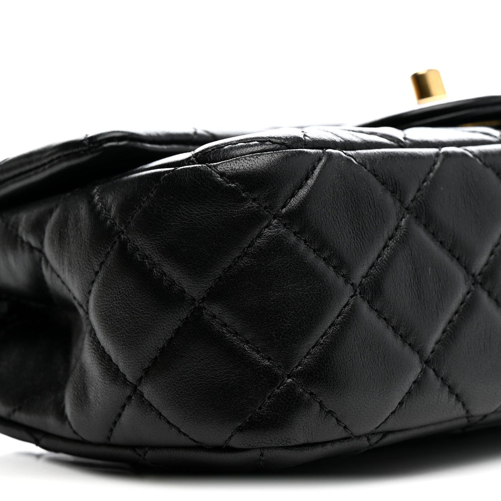 Lambskin Quilted Mini Rectangular Pearl Crush Flap Black