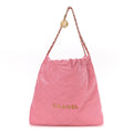 Shiny Calfskin Quilted Chanel 22 Drawstring Bag Pink